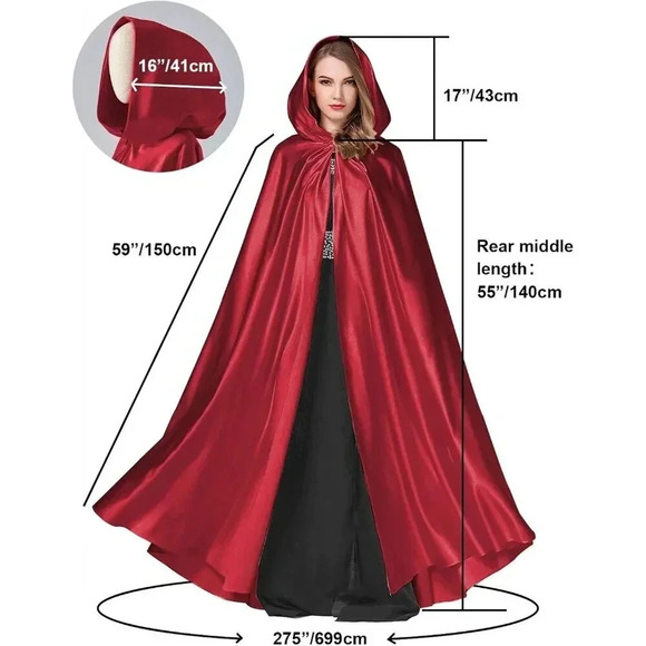 ❤️Women's Red Wedding Hooded Cape Bridal Cloak Poncho  Full Length - Picture 5 of 7